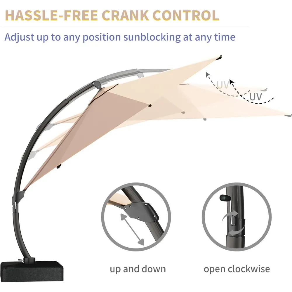 11ft Cantilever Patio Umbrella with Base Included, Large Round Offset Outdoor Pool Umbrella, 360° Rotation & Infinite Tilt, Heav