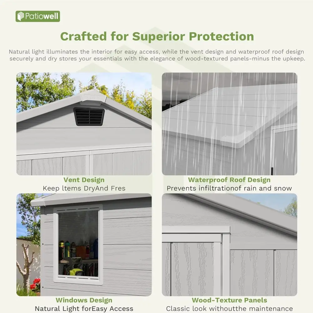 6 x 4 FT Plastic Outdoor Storage Shed with Floor, Resin Outside Tool Shed with Window and Lockable Door for Garden, Backyard, T