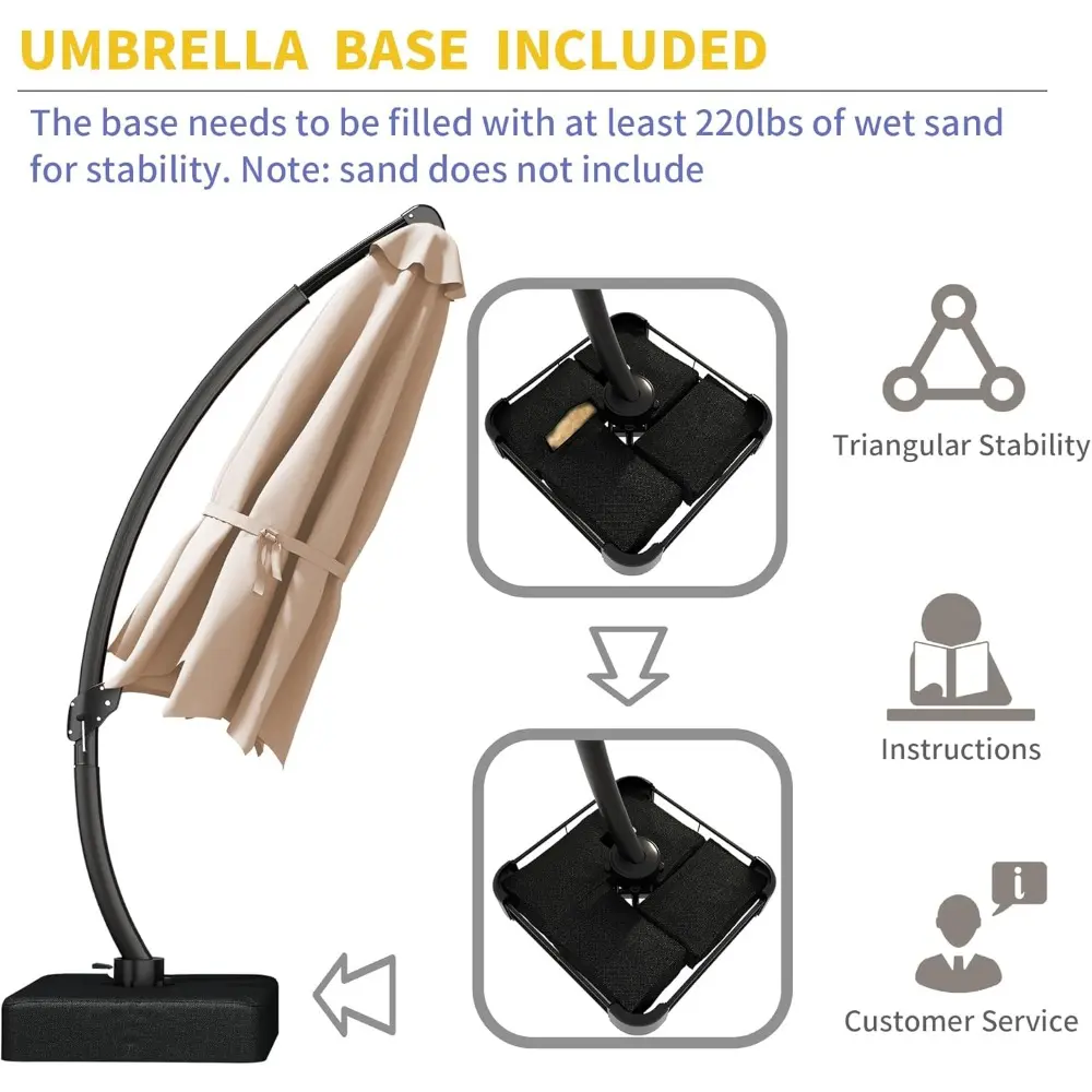 11ft Cantilever Patio Umbrella with Base Included, Large Round Offset Outdoor Pool Umbrella, 360° Rotation & Infinite Tilt, Heav