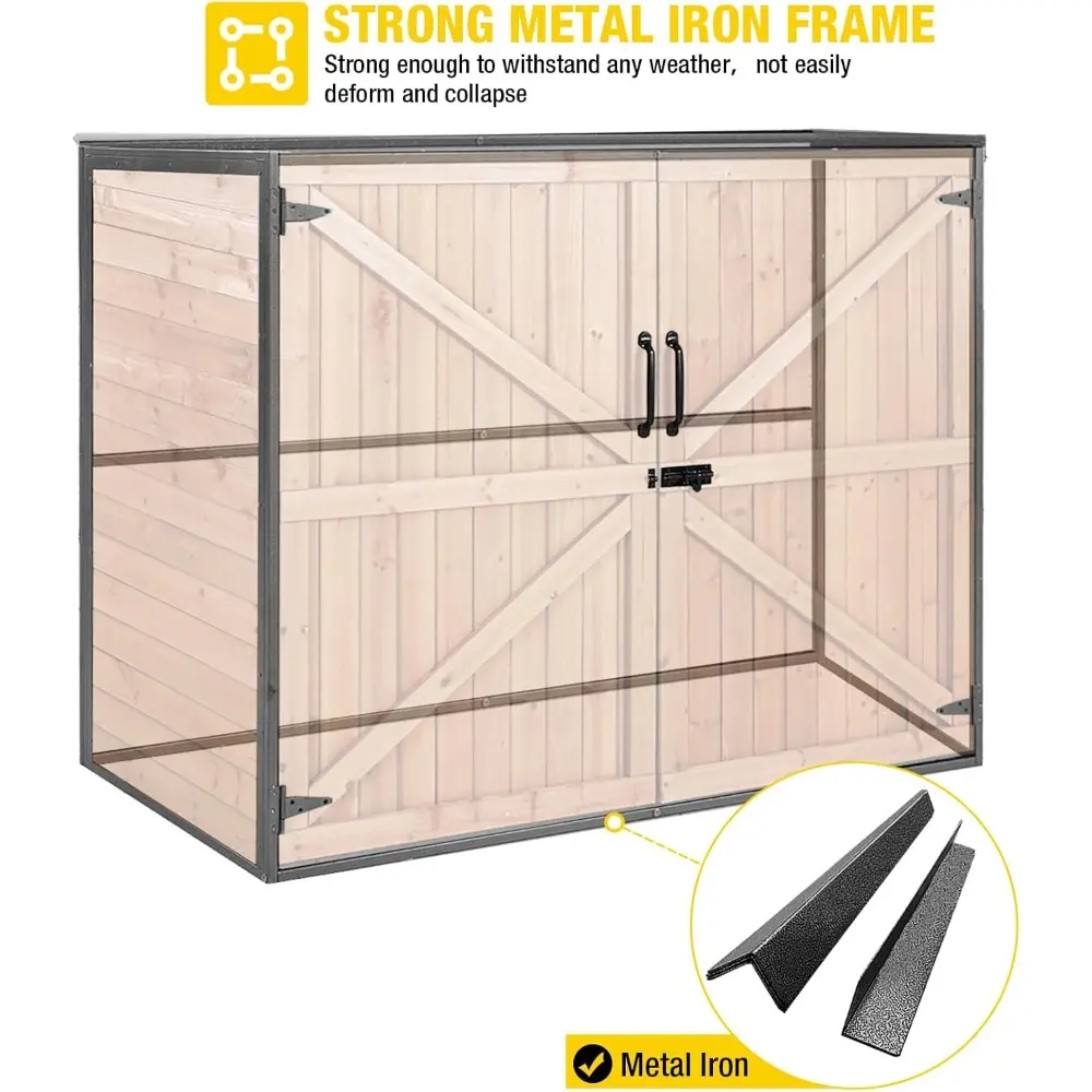 Outdoor Storage Cabinet Trash Can Storage Shed Upgraded with Metal Frame for Garbage Can, Gardening Tools and Accessories 50" L