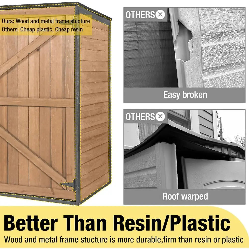 Outdoor Storage Cabinet Trash Can Storage Shed Upgraded with Metal Frame for Garbage Can, Gardening Tools and Accessories 50" L