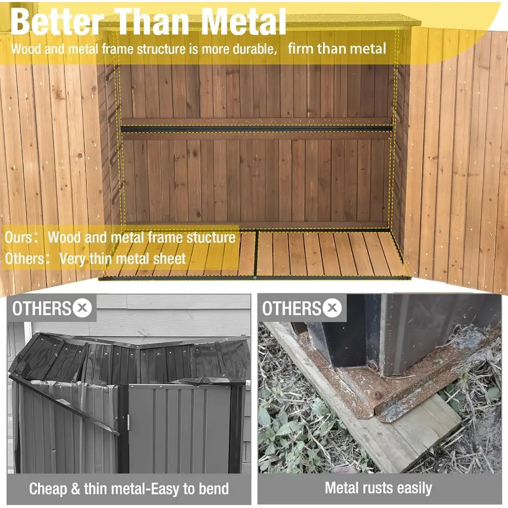 Outdoor Storage Cabinet Trash Can Storage Shed Upgraded with Metal Frame for Garbage Can, Gardening Tools and Accessories 50" L