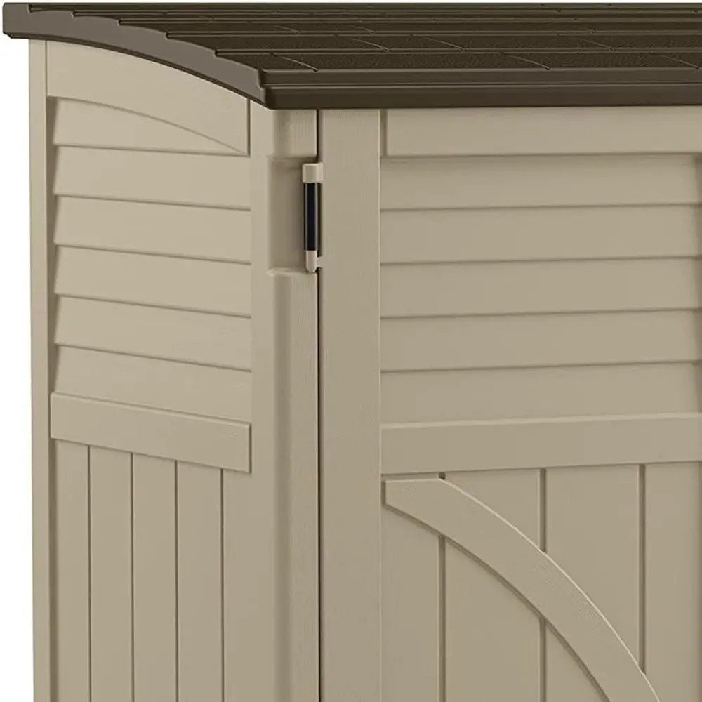 Horizontal Shed, Compact Outdoor Storage System, 34 Cu. Ft. Capacity, Sand & Slate - Lockable Multi-Wall Resin Organizer for Ga
