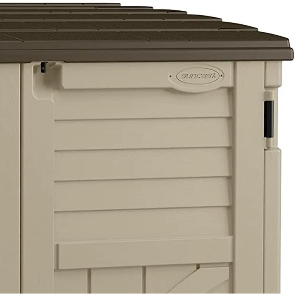 Horizontal Shed, Compact Outdoor Storage System, 34 Cu. Ft. Capacity, Sand & Slate - Lockable Multi-Wall Resin Organizer for Ga