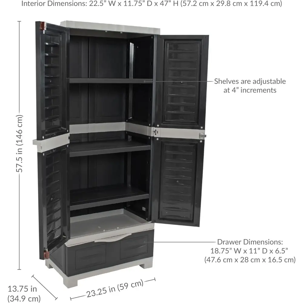 Lockable Storage Cabinet – Indoor or Outdoor Utility Storage Cabinet with 3 Adjustable Shelves - 57.5" H – Garage, Office, Home