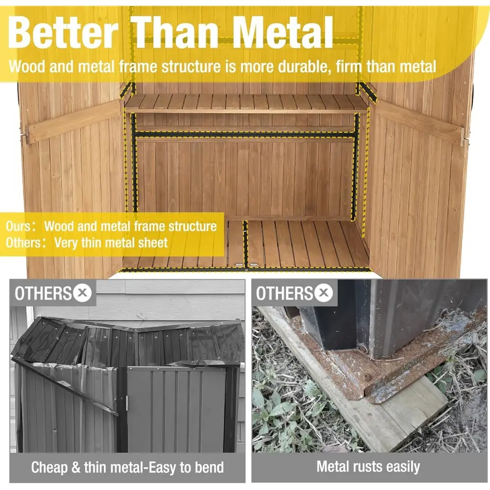 Outdoor Storage Shed Upgraded with Strong Metal Frame Garden Tool Shed Storage House Cabinet with Adjustable Shelfs and Wooden