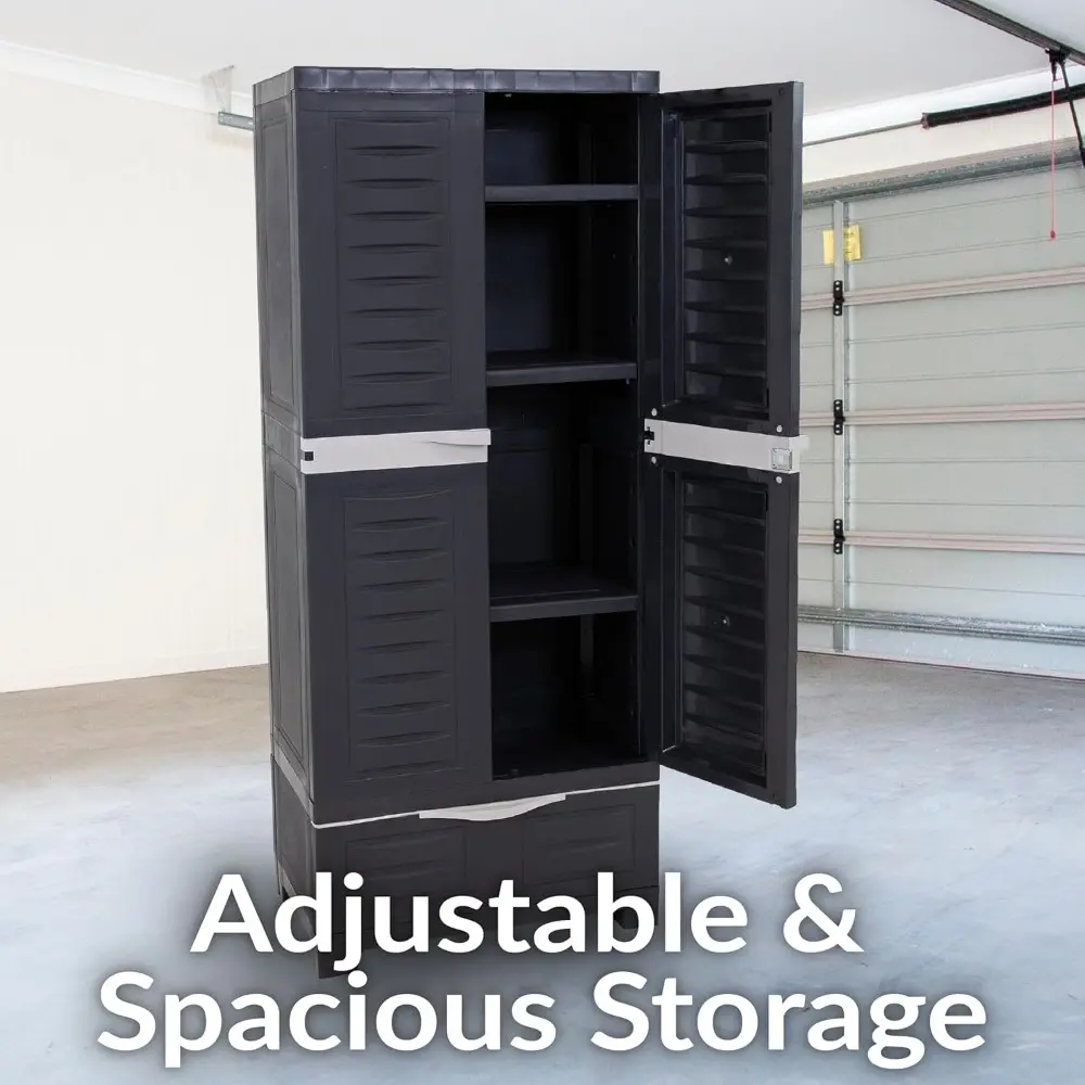 Lockable Storage Cabinet – Indoor or Outdoor Utility Storage Cabinet with 3 Adjustable Shelves - 57.5" H – Garage, Office, Home