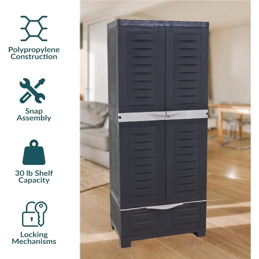 Lockable Storage Cabinet – Indoor or Outdoor Utility Storage Cabinet with 3 Adjustable Shelves - 57.5" H – Garage, Office, Home