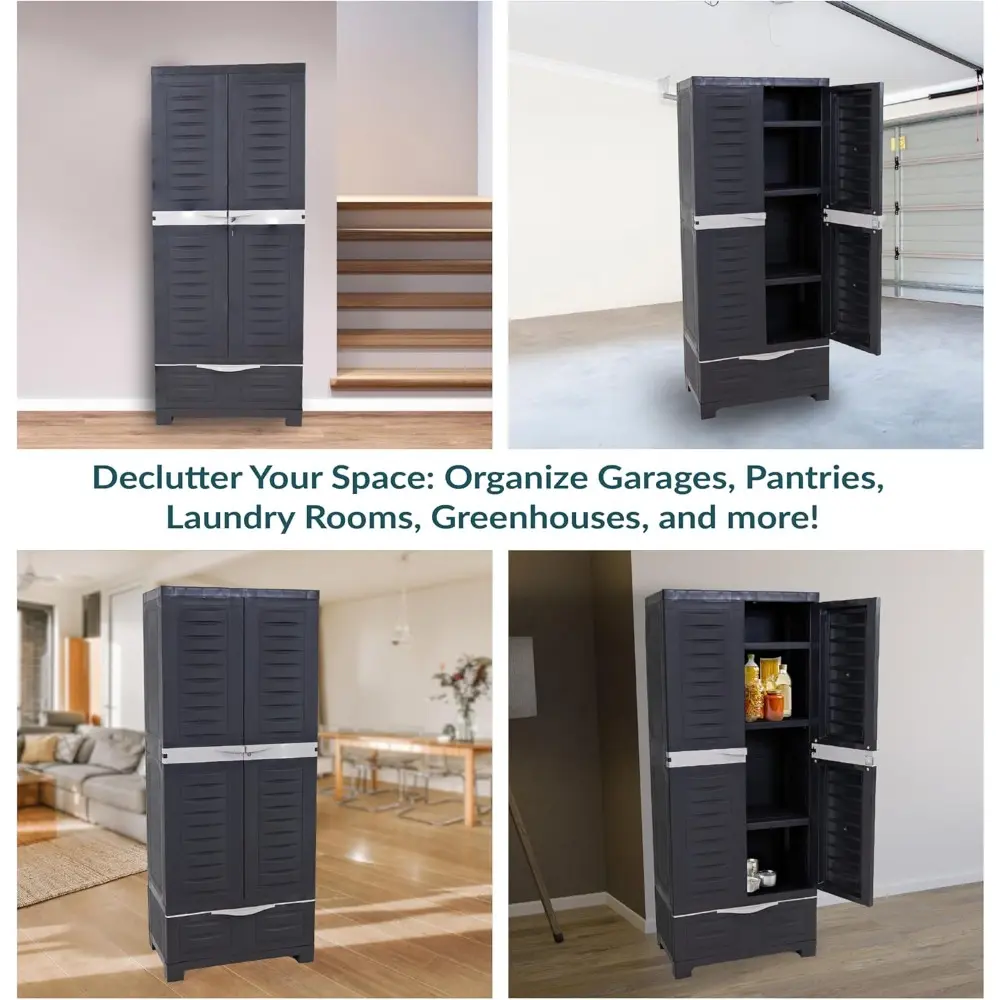 Lockable Storage Cabinet – Indoor or Outdoor Utility Storage Cabinet with 3 Adjustable Shelves - 57.5" H – Garage, Office, Home