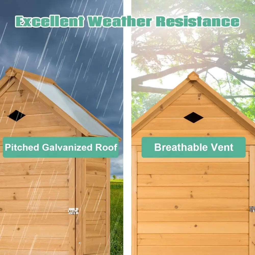 Outdoor Storage Shed, Lockable Fir Wood Garden Tool Storage Cabinet with Galvanized Sheet Roof for Garden, Yard, Natural Color
