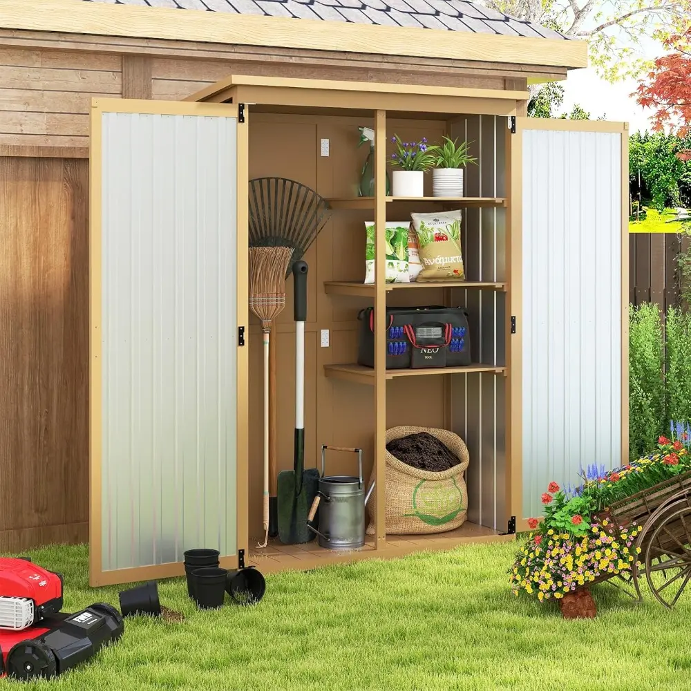 Outdoor Storage Cabinet Weatherproof,Wood & Metal Storage Shed with Adjustable Shelves & Lockable Doors,Vertical Outdoor Cabinet