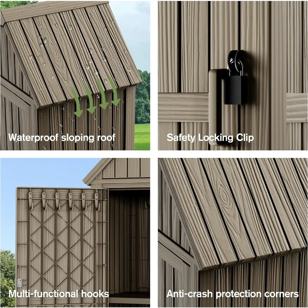 Outdoor Storage Shed with Lock, Waterproof Resin Garden Tool Shed, Heavy-Duty Weather-Resistant Cabinet for Patio, Backyard, or