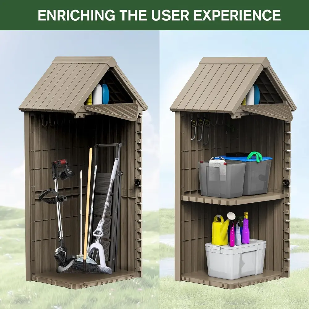 Outdoor Storage Shed with Lock, Waterproof Resin Garden Tool Shed, Heavy-Duty Weather-Resistant Cabinet for Patio, Backyard, or