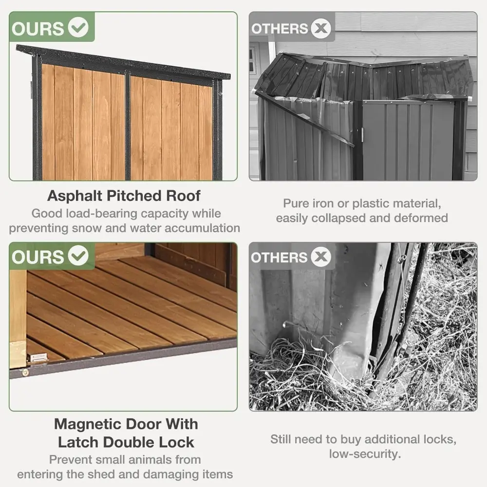Outdoor Storage Shed with Floor - Waterproof Natural Fir Cabinet with Adjustable Shelves and Double Lock for Anti-Theft - Suitab