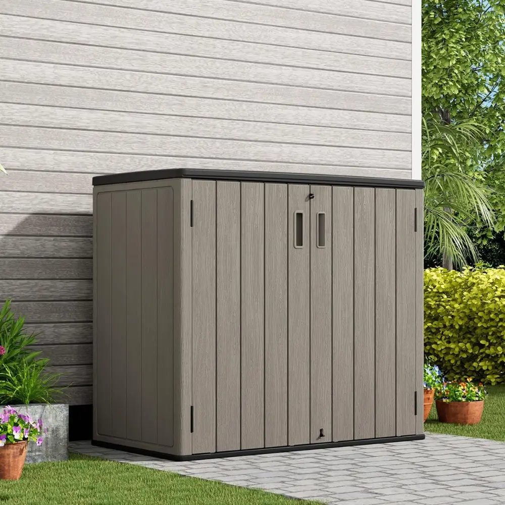 Outdoor Horizontal Storage Sheds,Outdoor Storage Cabinet Waterproof Resin Tool Storage Box for Lawn Mower,Garden Tools and Pati