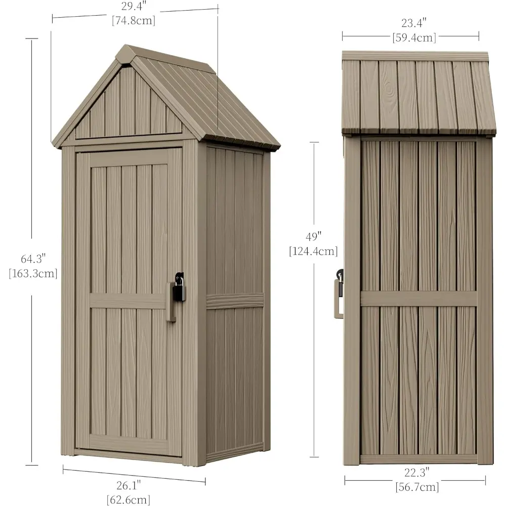 Outdoor Storage Shed with Lock, Waterproof Resin Garden Tool Shed, Heavy-Duty Weather-Resistant Cabinet for Patio, Backyard, or