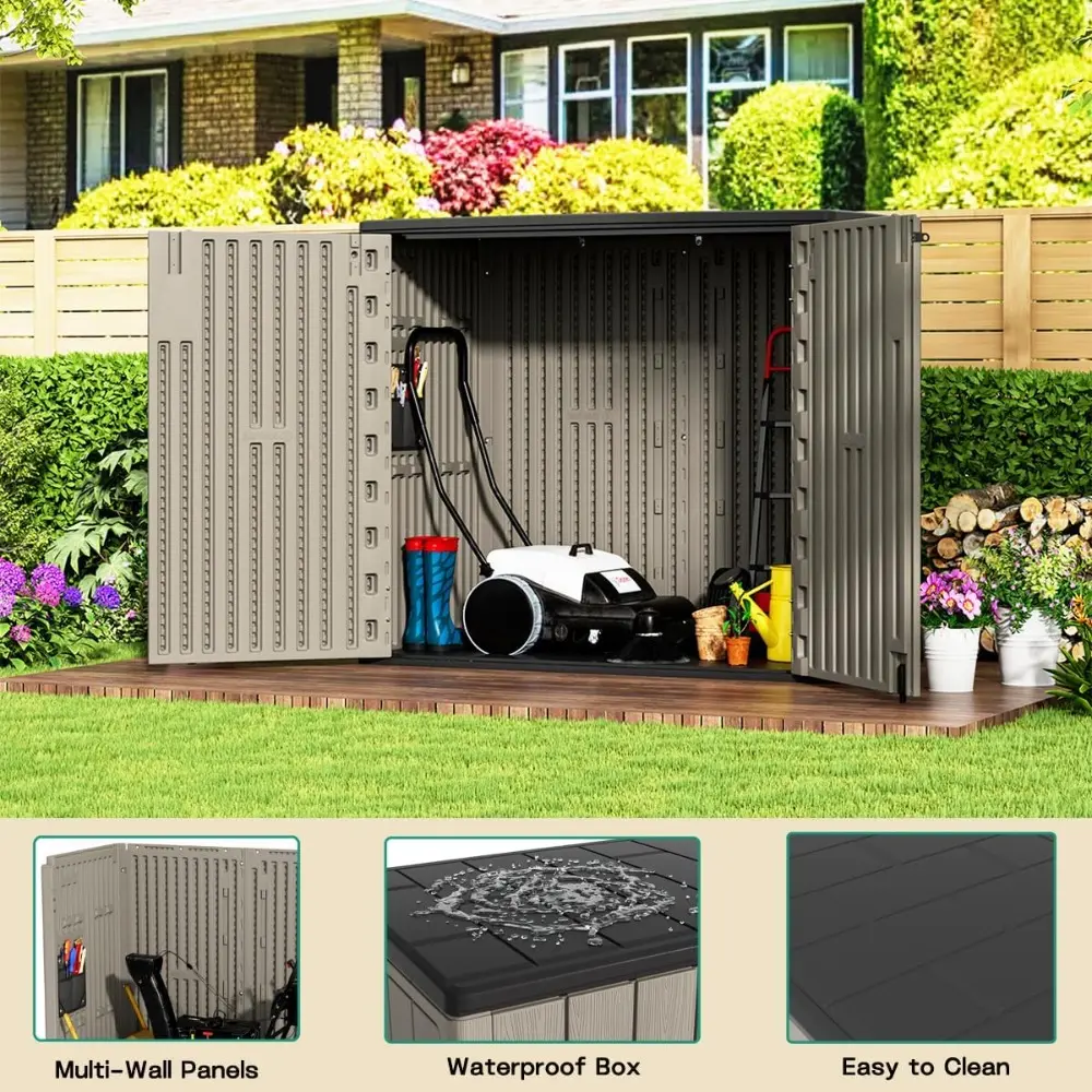 Outdoor Horizontal Storage Sheds,Outdoor Storage Cabinet Waterproof Resin Tool Storage Box for Lawn Mower,Garden Tools and Pati