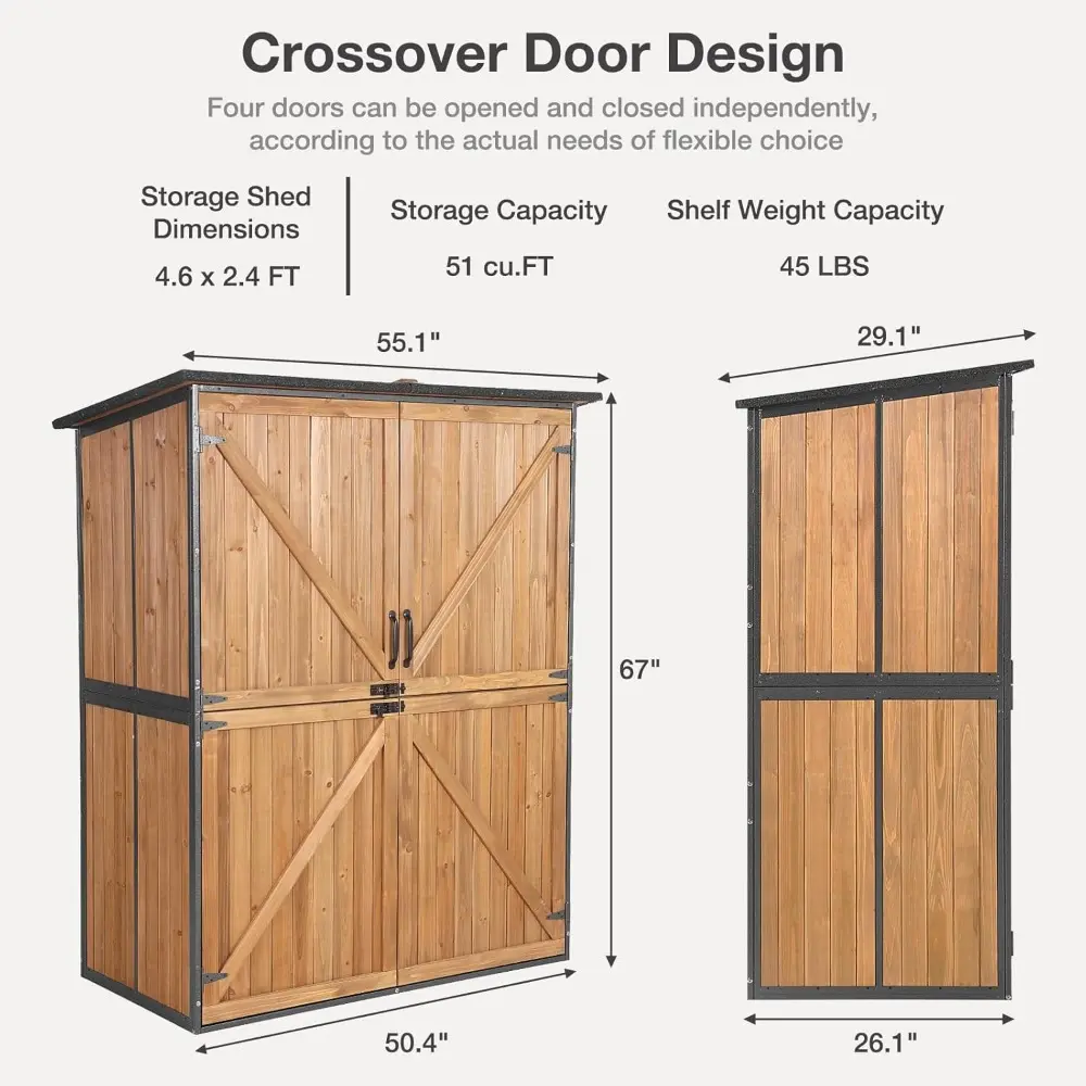 Outdoor Storage Shed with Floor - Waterproof Natural Fir Cabinet with Adjustable Shelves and Double Lock for Anti-Theft - Suitab