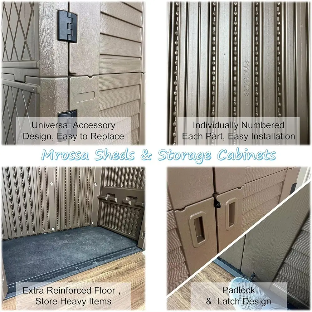 Sheds & Outdoor Storage, 52 Cu.ft Vertical Storage with Floor, Cabinet Waterproof for Garage Pool Bike Shed, Garden , Coffee Bro