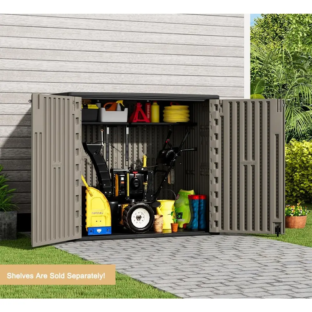 Outdoor Horizontal Storage Sheds,Outdoor Storage Cabinet Waterproof Resin Tool Storage Box for Lawn Mower,Garden Tools and Pati