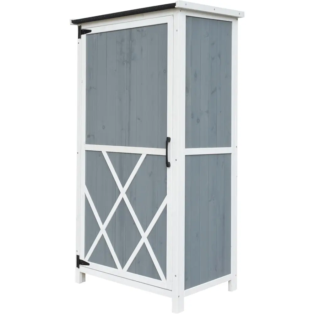 54" Two-Tone Storage Shed Gray & White Design Outdoor Tool Storage House with Sloped Roof & 5 Customizable Compartments for Gar