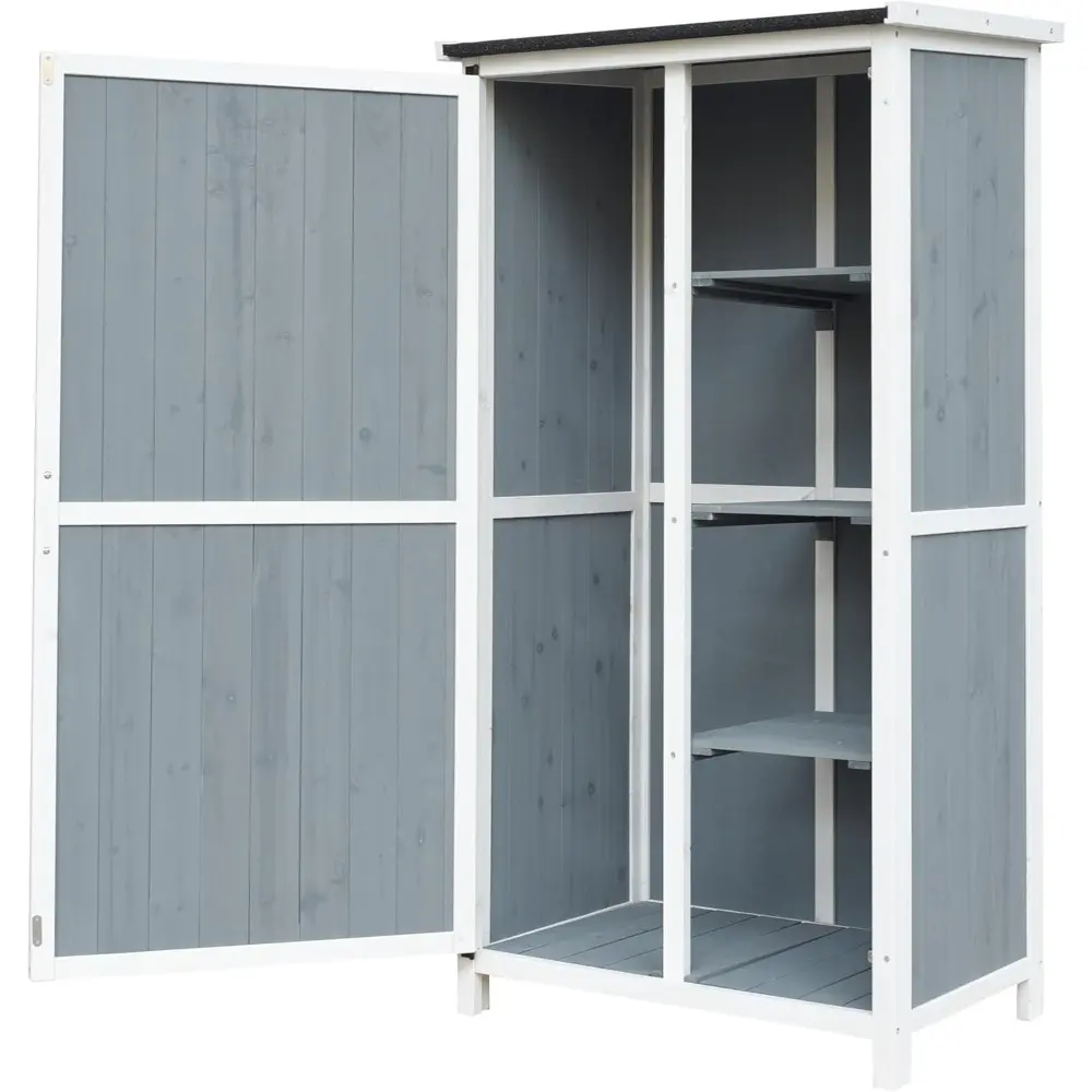 54" Two-Tone Storage Shed Gray & White Design Outdoor Tool Storage House with Sloped Roof & 5 Customizable Compartments for Gar