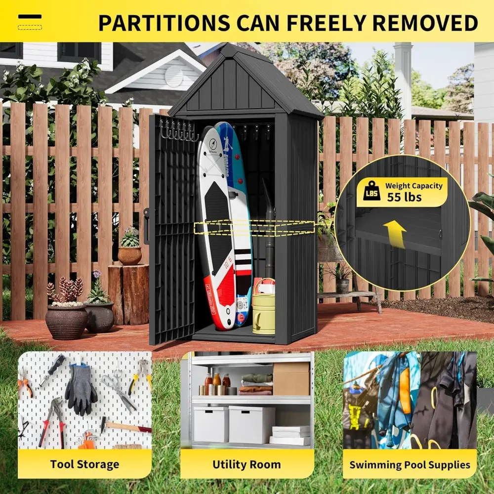 Outdoor Resin Storage Shed, Upgrade Durable Storage Cabinet with Removable Shelves and Lock Ring, Reinforced Floor, All-Weather