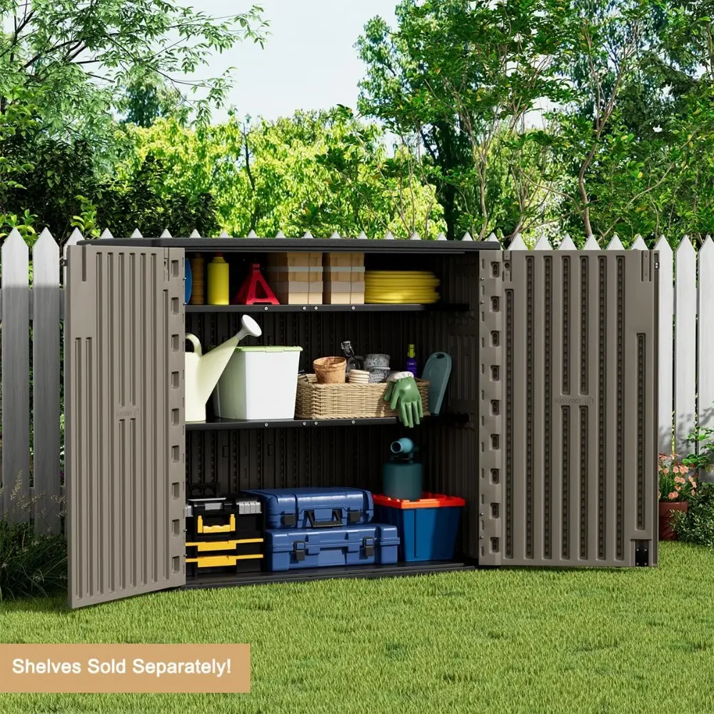Outdoor Horizontal Storage Sheds,Outdoor Storage Cabinet Waterproof Resin Tool Storage Box for Lawn Mower,Garden Tools and Pati