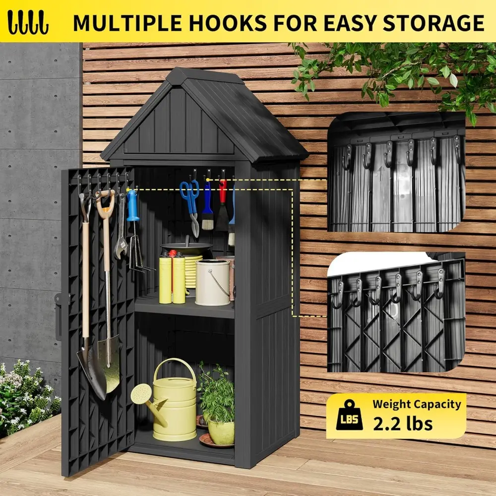 Outdoor Resin Storage Shed, Upgrade Durable Storage Cabinet with Removable Shelves and Lock Ring, Reinforced Floor, All-Weather