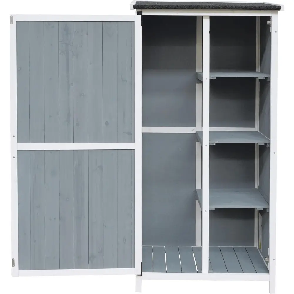 54" Two-Tone Storage Shed Gray & White Design Outdoor Tool Storage House with Sloped Roof & 5 Customizable Compartments for Gar
