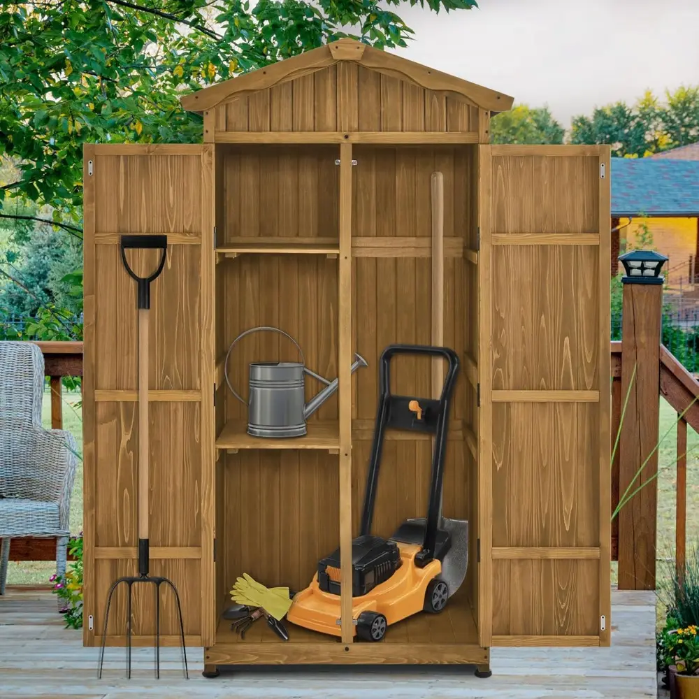 Macrout Outdoor Storage Cabinet, 75 Inches Lockable Wooden Storage Shed with Removable Shelves, Tall Tool Shed with for Yard Pat