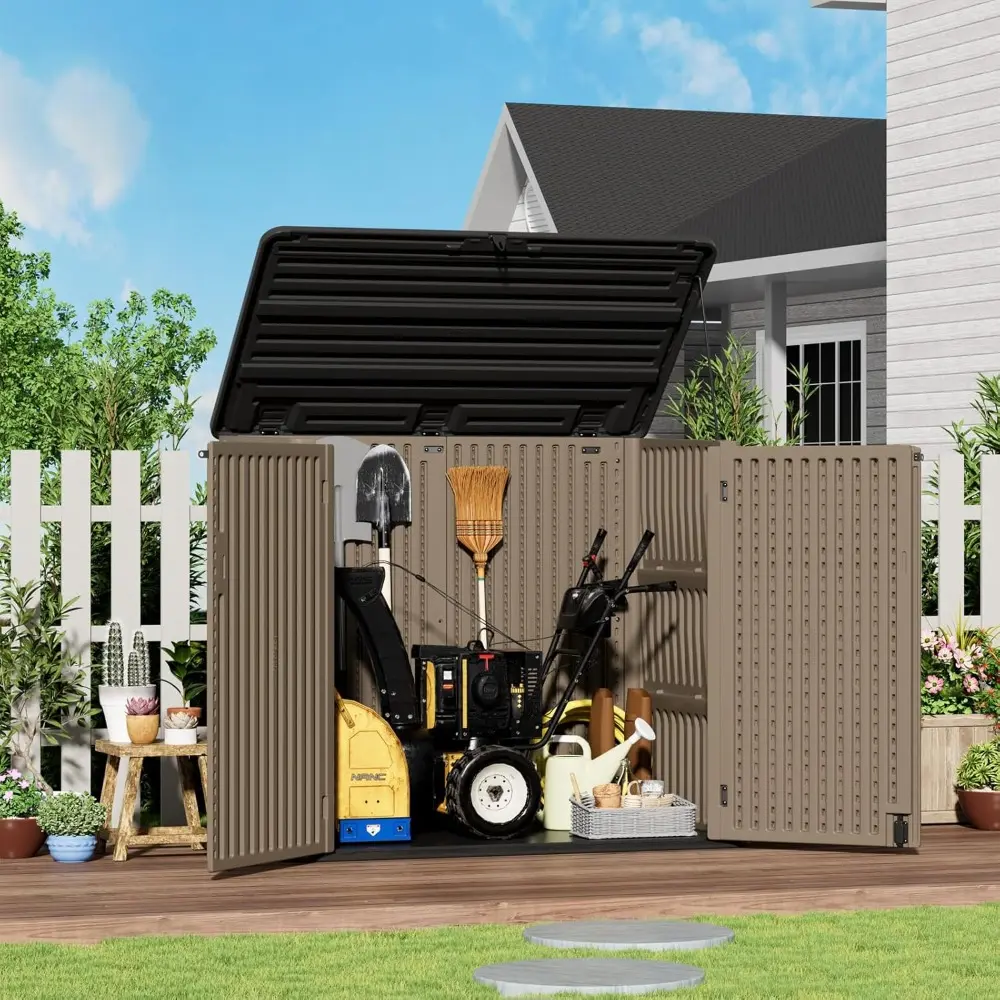 Large Outdoor Storage Shed, 48 Cu Ft Resin Versatile Storage Cabinet for Patio Accessories, Trash Cans & Garden Tools, Durable