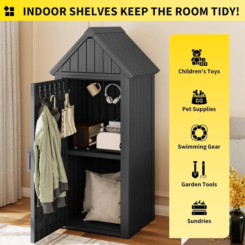 Outdoor Resin Storage Shed, Upgrade Durable Storage Cabinet with Removable Shelves and Lock Ring, Reinforced Floor, All-Weather