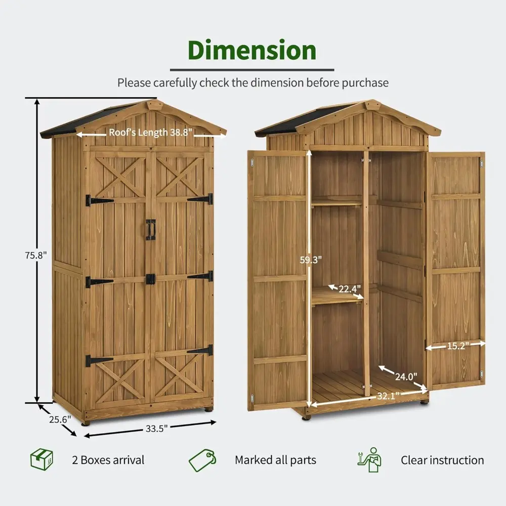 Macrout Outdoor Storage Cabinet, 75 Inches Lockable Wooden Storage Shed with Removable Shelves, Tall Tool Shed with for Yard Pat