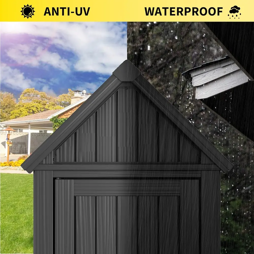 Outdoor Resin Storage Shed, Upgrade Durable Storage Cabinet with Removable Shelves and Lock Ring, Reinforced Floor, All-Weather