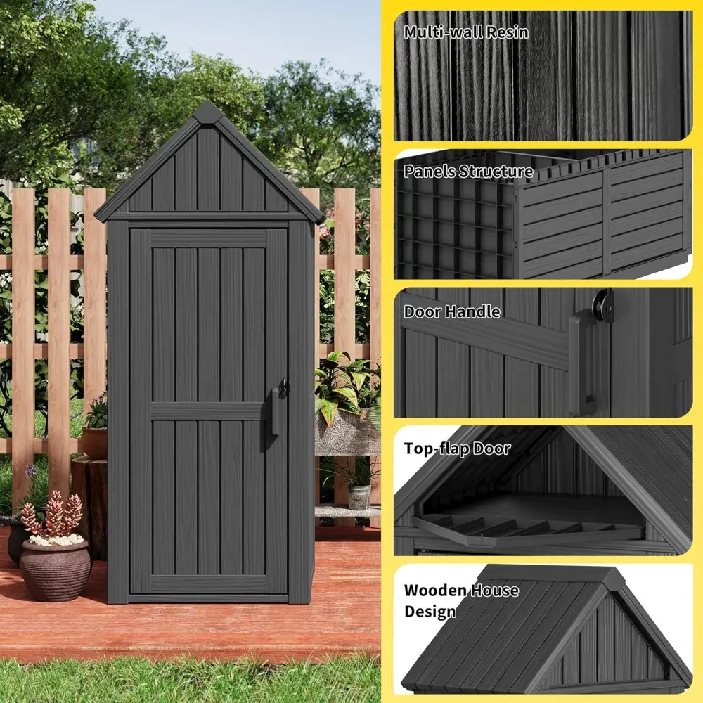 Outdoor Resin Storage Shed, Upgrade Durable Storage Cabinet with Removable Shelves and Lock Ring, Reinforced Floor, All-Weather