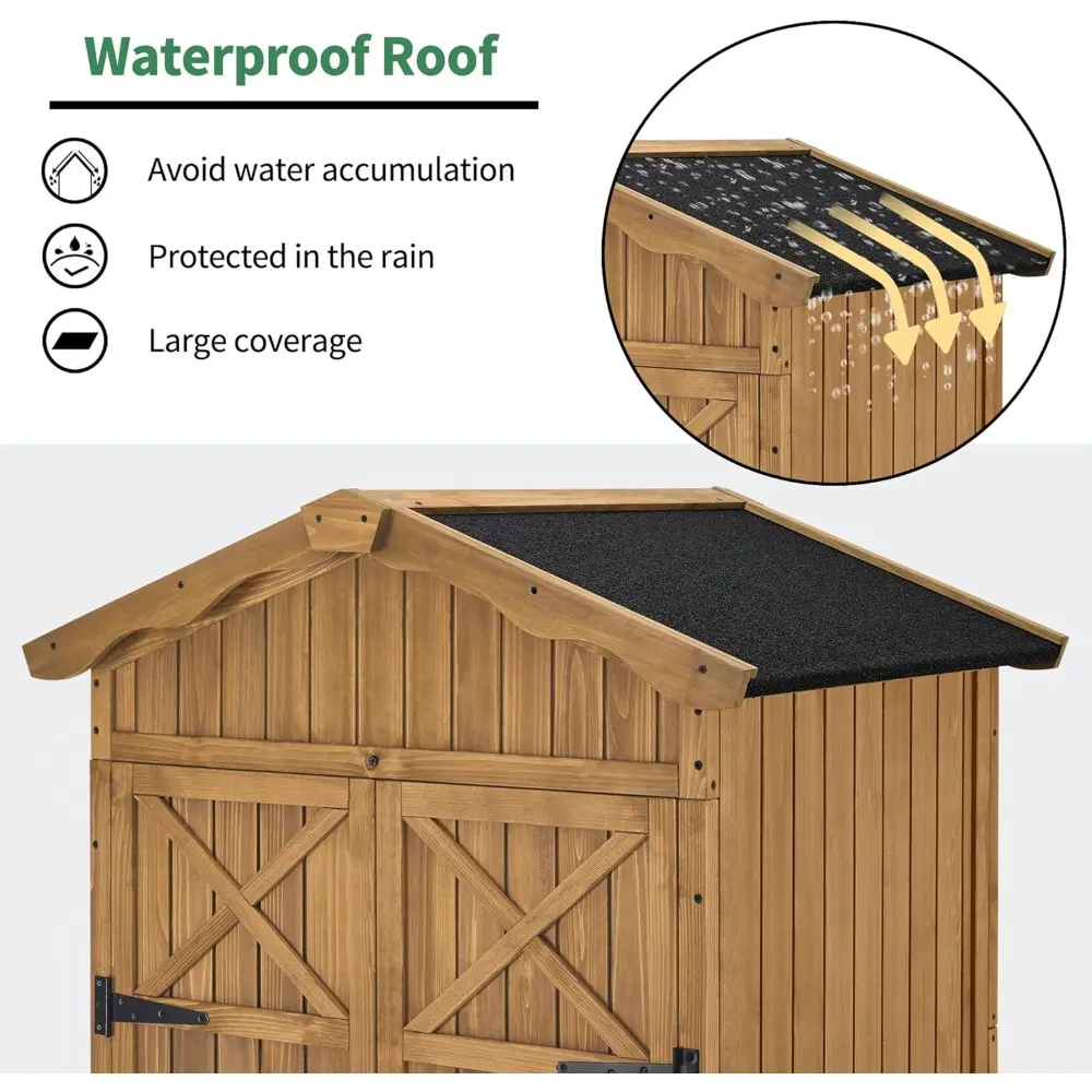 Macrout Outdoor Storage Cabinet, 75 Inches Lockable Wooden Storage Shed with Removable Shelves, Tall Tool Shed with for Yard Pat