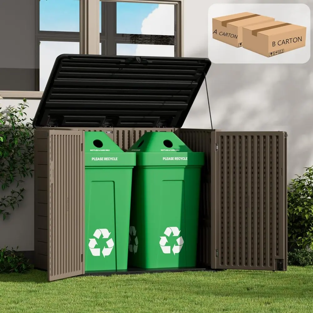 Large Outdoor Storage Shed, 48 Cu Ft Resin Versatile Storage Cabinet for Patio Accessories, Trash Cans & Garden Tools, Durable