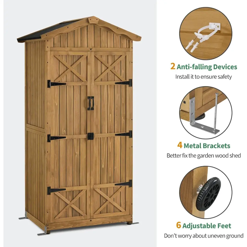 Macrout Outdoor Storage Cabinet, 75 Inches Lockable Wooden Storage Shed with Removable Shelves, Tall Tool Shed with for Yard Pat