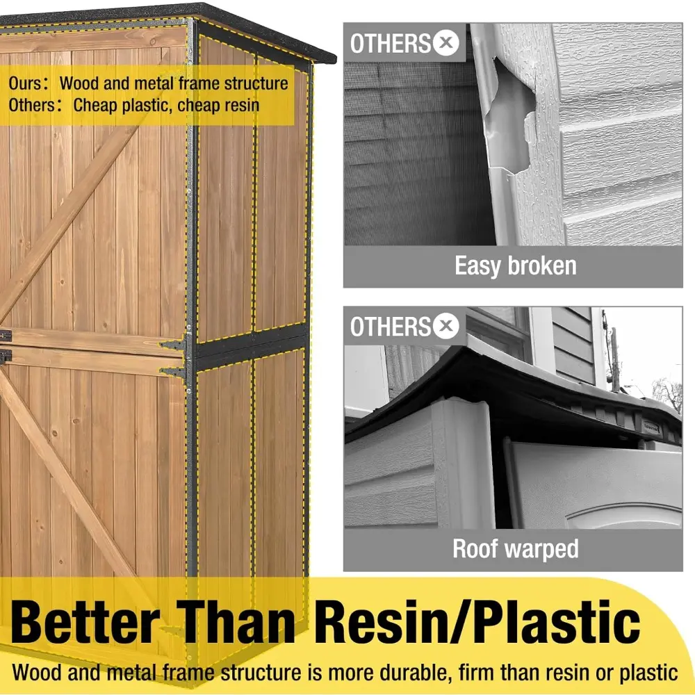 Storage Shed Outdoor Storage Cabinet Upgraded with All Arounded Metal Frame, Wooden Floor and Adjustable Shevels 55" L x 29" W