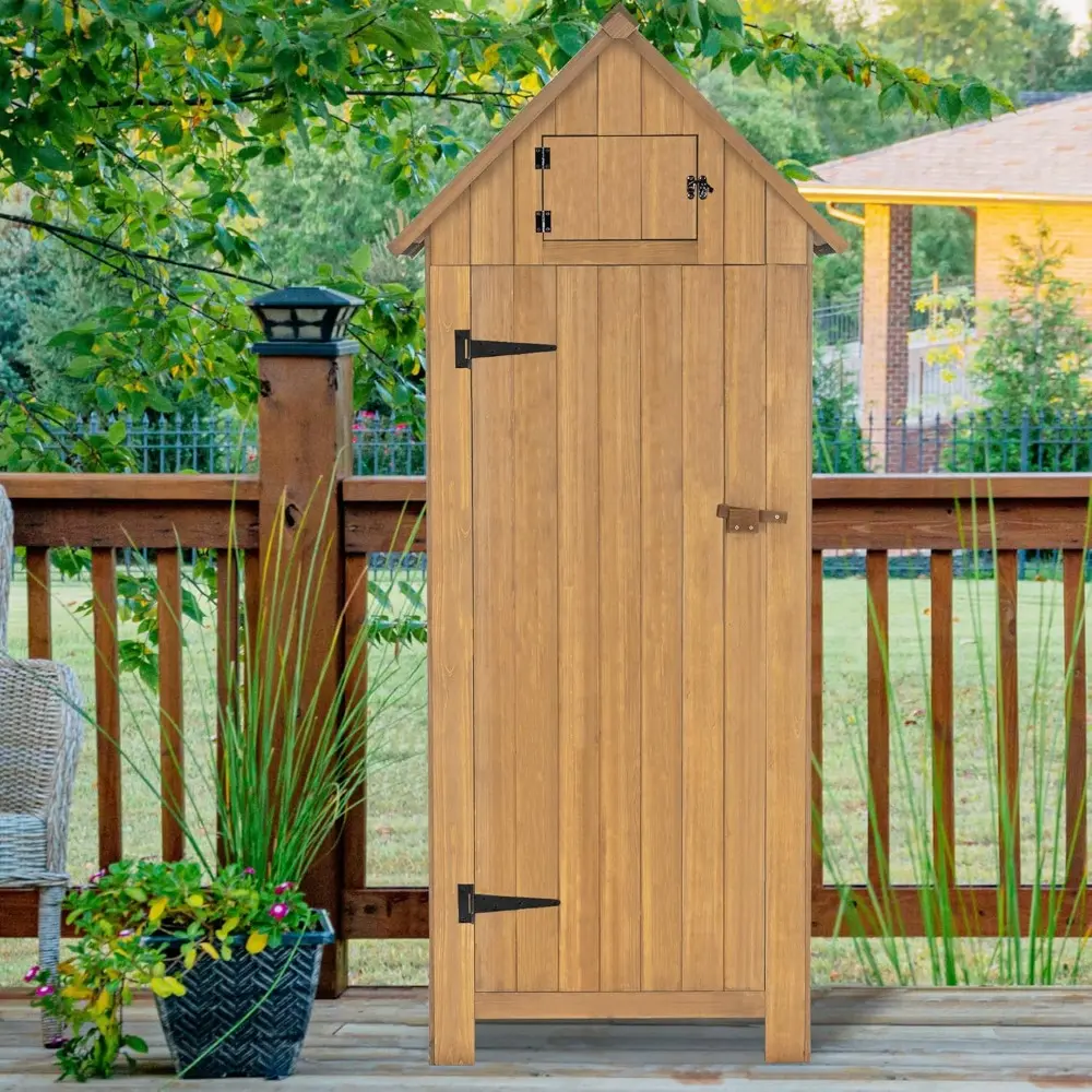 Outdoor Storage Cabinet with Shelves, Wooden Outside Storage Shed with Floor, Garden Tool Shed for Patio Yard Lawn, 0770 (Natur