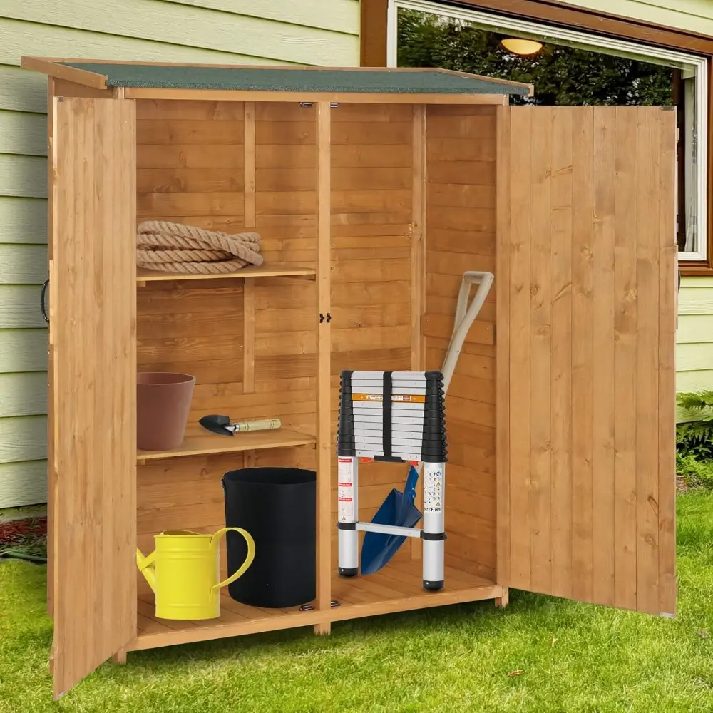 Upgraded Outdoor Wooden Storage Shed, Extra Large Garden Shed Outside Tool Cabinet with 2 Safety Latches, Patio Storage Organiz