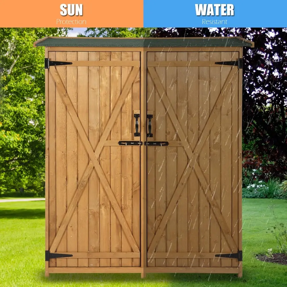 Upgraded Outdoor Wooden Storage Shed, Extra Large Garden Shed Outside Tool Cabinet with 2 Safety Latches, Patio Storage Organiz