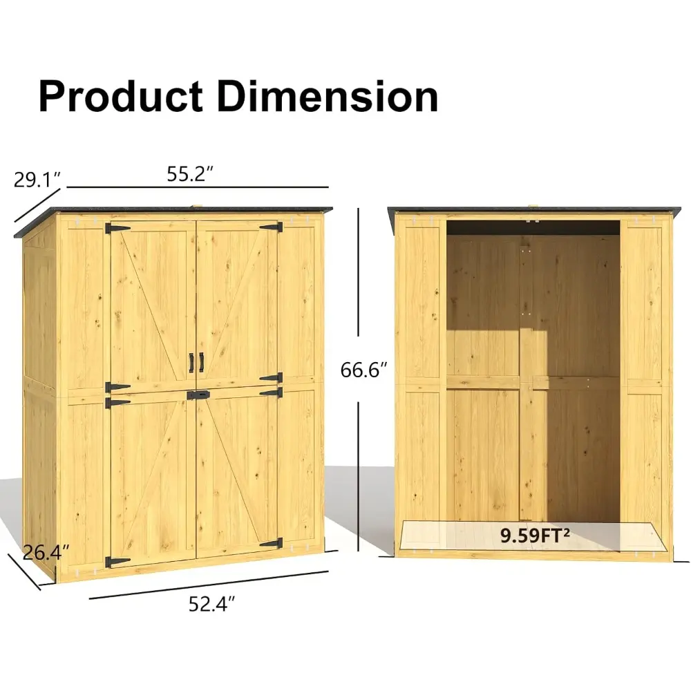 Storage Shed, 4.6x2.2 FT Garden Shed Outdoor Wood Sheds, Storage Cabinet Waterproof, Tool Sheds with Floor, Solid Wood Cabinet f