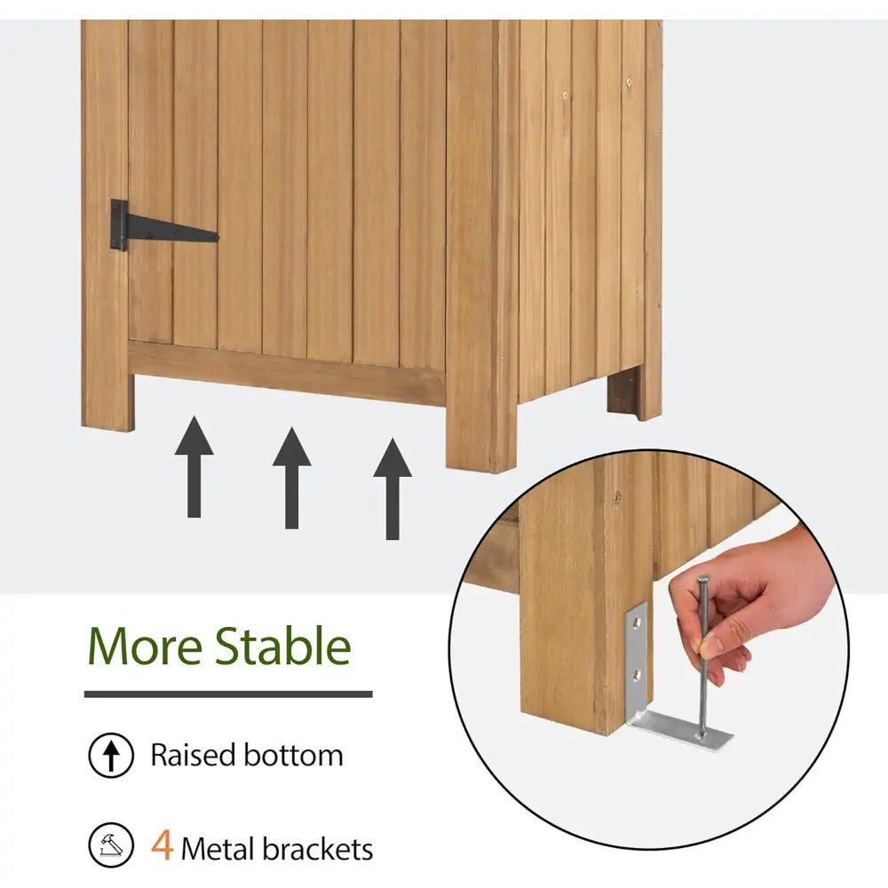 Outdoor Storage Cabinet with Shelves, Wooden Outside Storage Shed with Floor, Garden Tool Shed for Patio Yard Lawn, 0770 (Natur