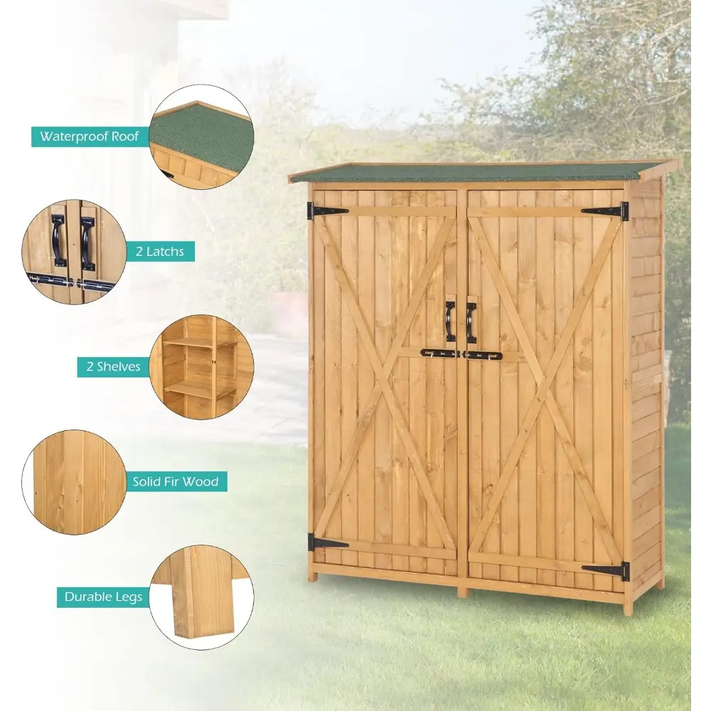 Upgraded Outdoor Wooden Storage Shed, Extra Large Garden Shed Outside Tool Cabinet with 2 Safety Latches, Patio Storage Organiz
