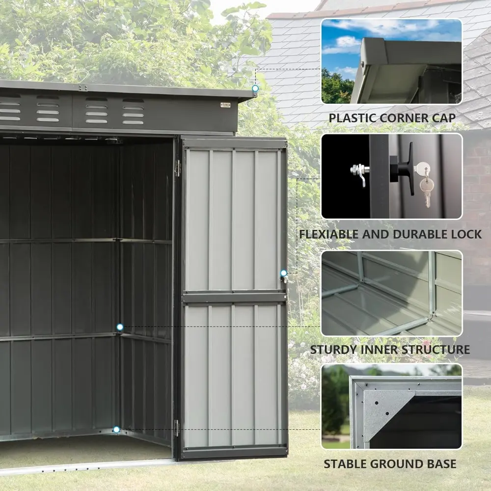 Domi 6 x 4 FT Outdoor Storage Shed, Metal Garden Shed for Bike, Trash Can, Tool, Lawn Mowers, Pool Toys, Lockable Outdoor Storag