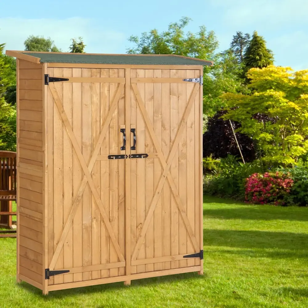 Upgraded Outdoor Wooden Storage Shed, Extra Large Garden Shed Outside Tool Cabinet with 2 Safety Latches, Patio Storage Organiz