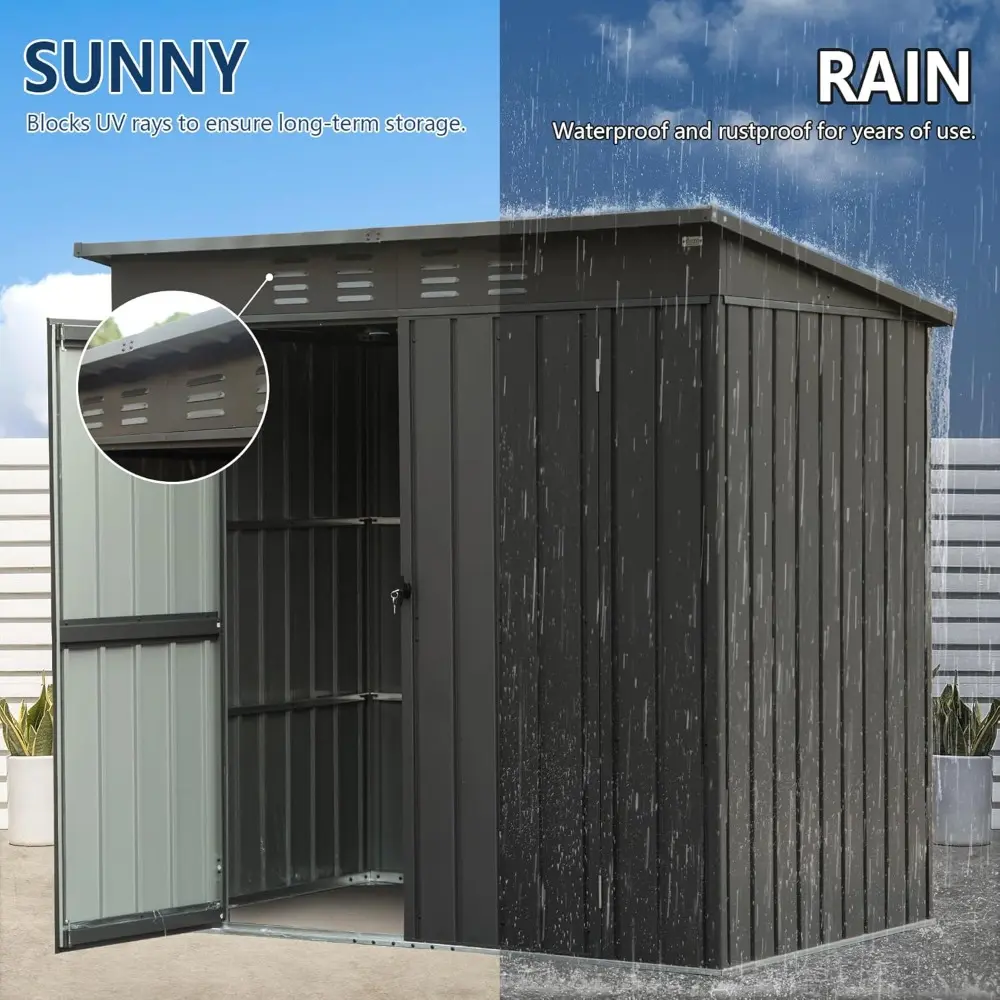 Domi 6 x 4 FT Outdoor Storage Shed, Metal Garden Shed for Bike, Trash Can, Tool, Lawn Mowers, Pool Toys, Lockable Outdoor Storag