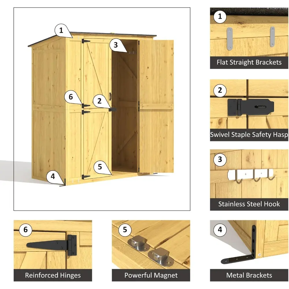 Storage Shed, 4.6x2.2 FT Garden Shed Outdoor Wood Sheds, Storage Cabinet Waterproof, Tool Sheds with Floor, Solid Wood Cabinet f